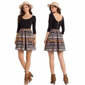 Anthropologie Maeve Arborea Dress Size 10 Boho Paisley Fit & Flare w/ Pockets